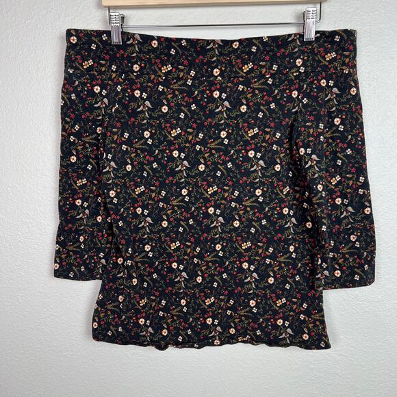 ModCloth Women's Size Large Dark Florals Off the Shoulder 3/4 Sleeve Top - Picture 6 of 7